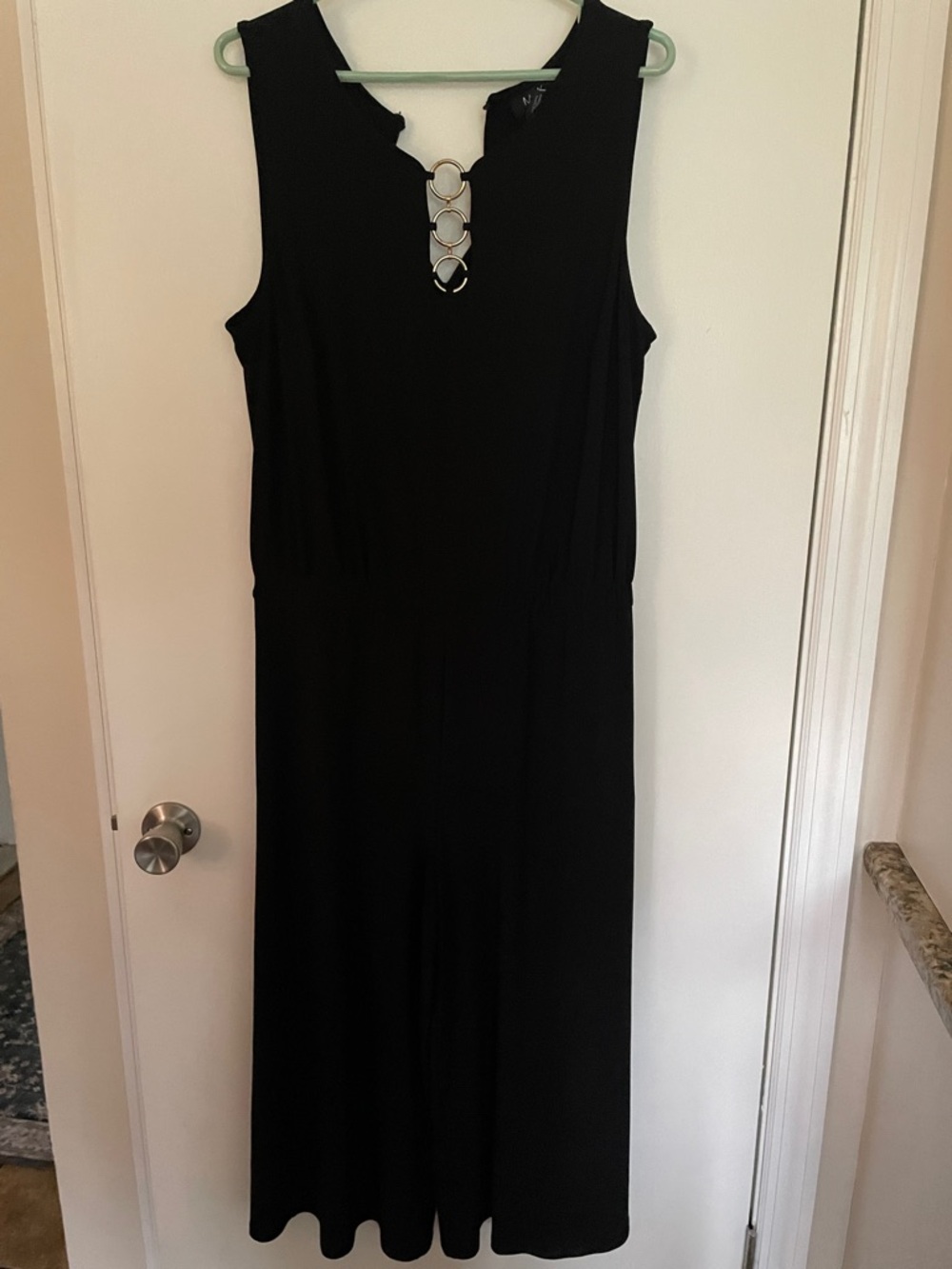 MSK Black Cropped Jumpsuit with Gold Ring Detail